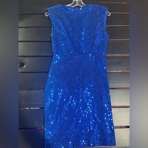 Blue sequenced, Size Medium, open back, zipper dress.